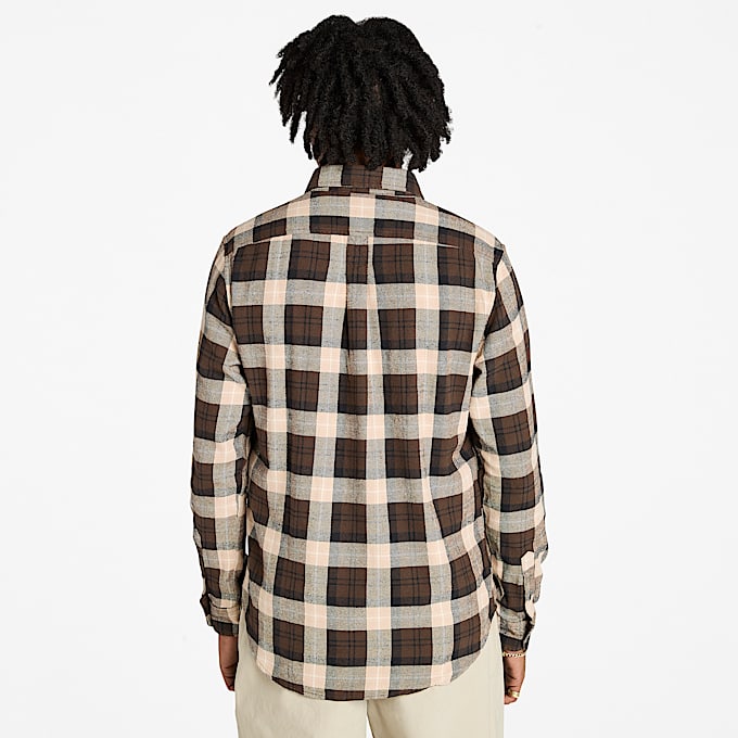 Camisa de franela a cuadros para hombre en marrón