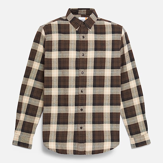 Camisa de franela a cuadros para hombre en marrón
