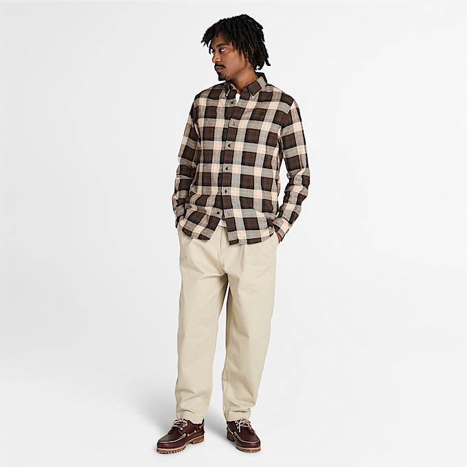 Camisa de franela a cuadros para hombre en marrón