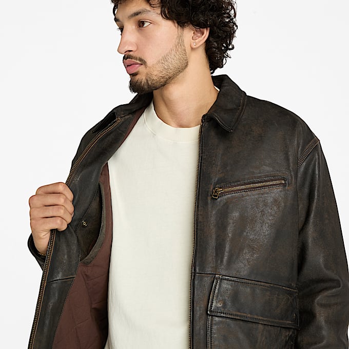 Veste en cuir Strafford pour homme en gris
