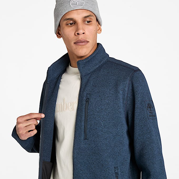 Melierte Fleecejacke für Herren in Dunkelblau