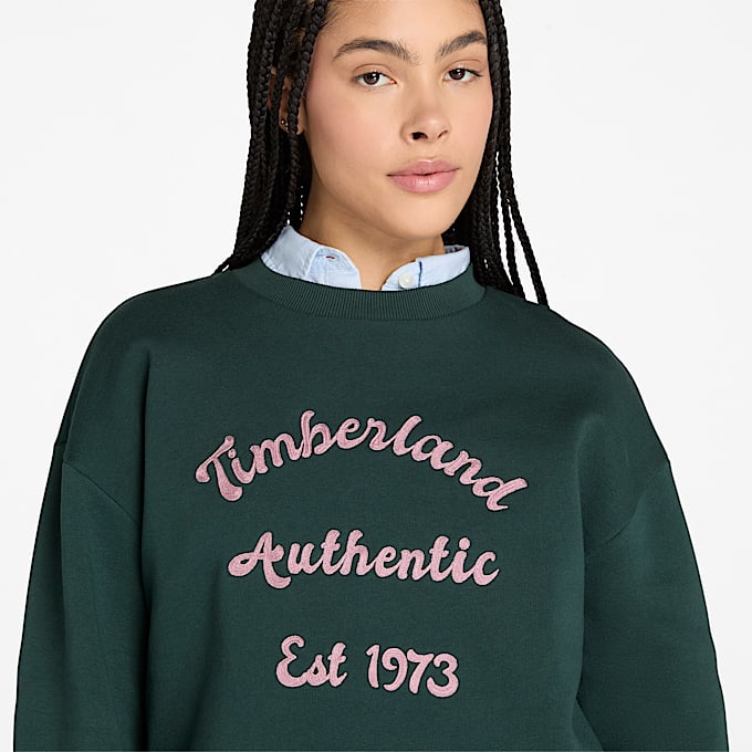 Sweatshirt mit Rundhalsausschnitt und gebürstetem Rücken für Damen in Dunkelgrün