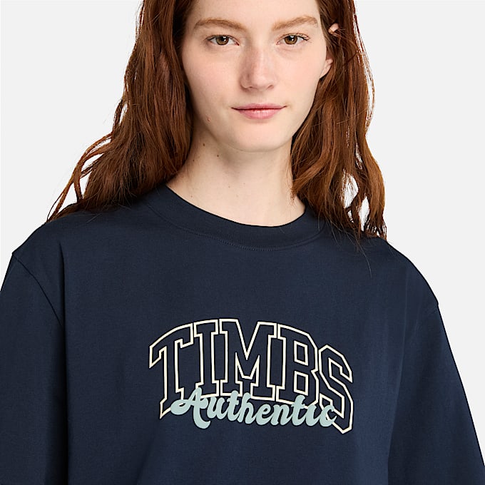 Timberland® Varsity Kurzarm-T-Shirt mit Grafik für Damen in Dunkelblau