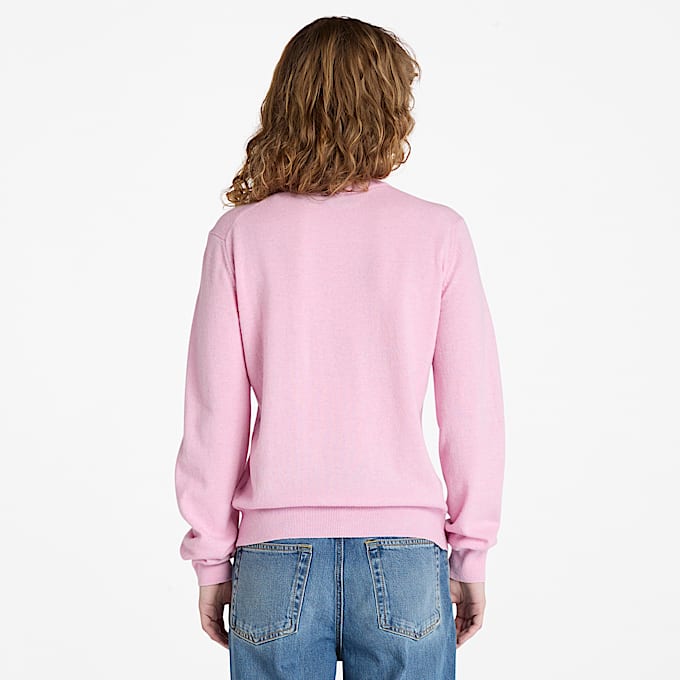 Jersey de cuello redondo en lana merina para mujer en rosa