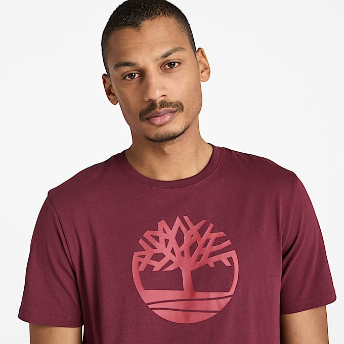 Kennebec River T-shirt met korte mouwen en boomlogo voor heren in bordeauxrood