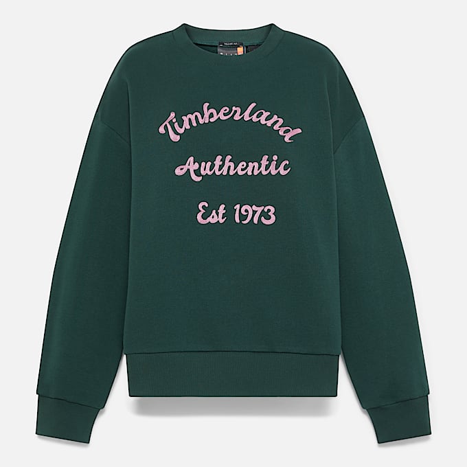 Sweatshirt mit Rundhalsausschnitt und gebürstetem Rücken für Damen in Dunkelgrün