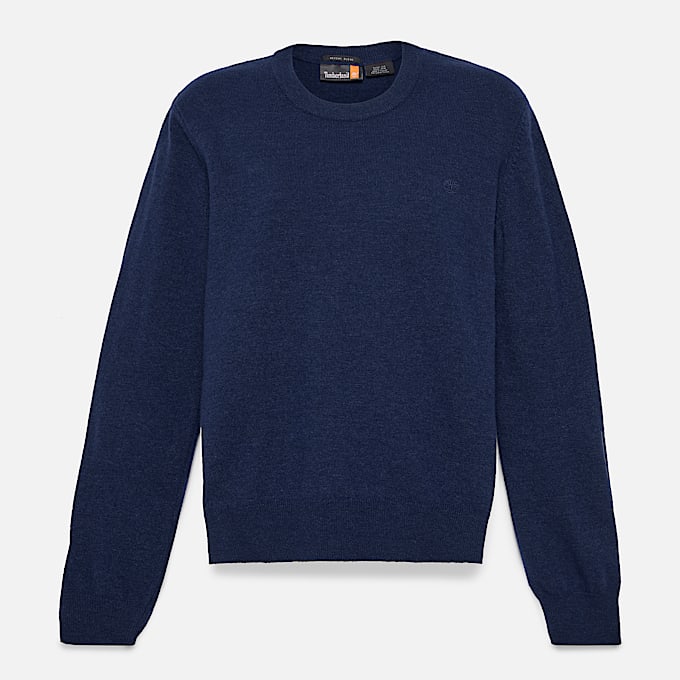 Jersey de cuello redondo en lana merina para mujer en azul oscuro