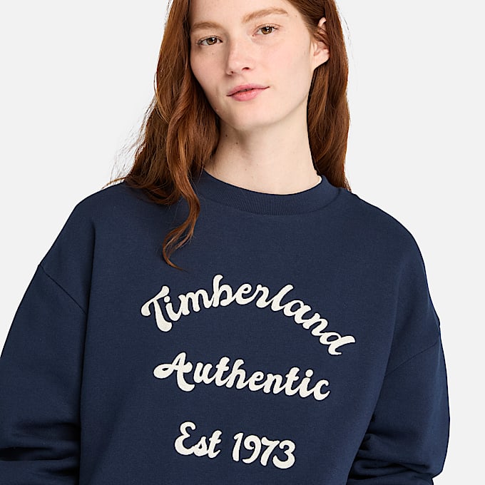 Sweatshirt mit Rundhalsausschnitt und gebürstetem Rücken für Damen in Dunkelblau
