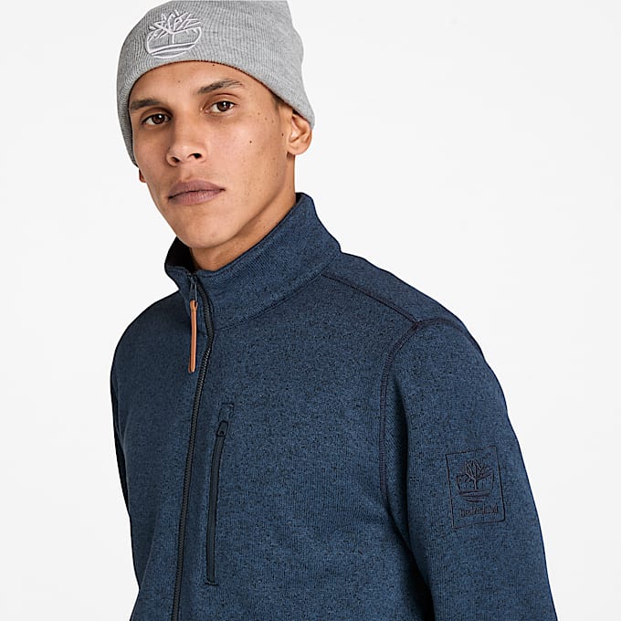 Melierte Fleecejacke für Herren in Dunkelblau