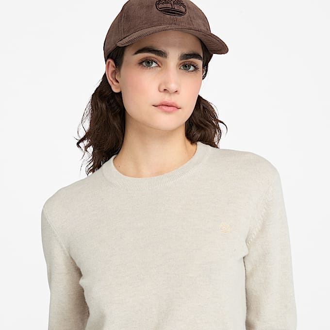 Jersey de cuello redondo en lana merina para mujer en beis