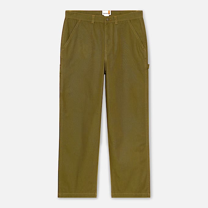 Pantalon charpentier en toile dense délavée unisexe en vert foncé