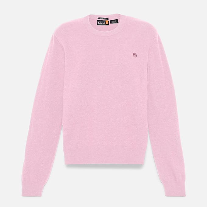 Jersey de cuello redondo en lana merina para mujer en rosa