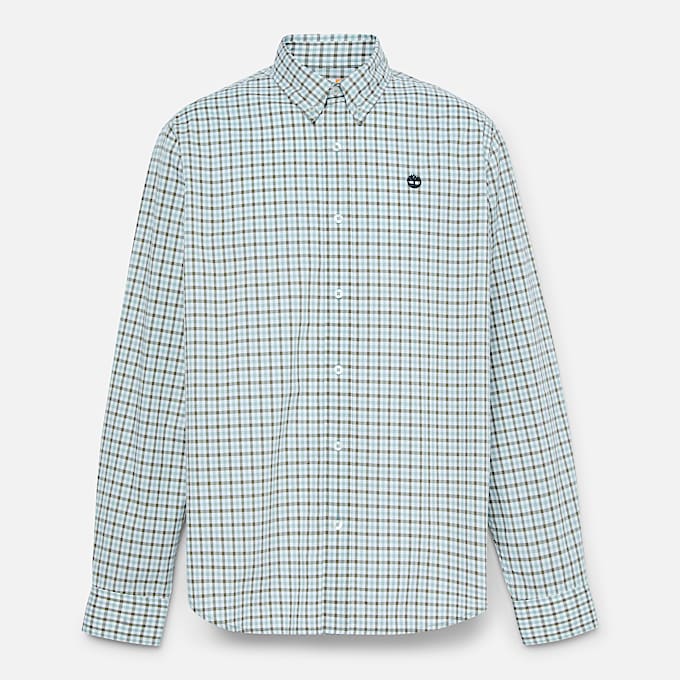 Stretch Poplin Gingham Shirt for Men in Grey