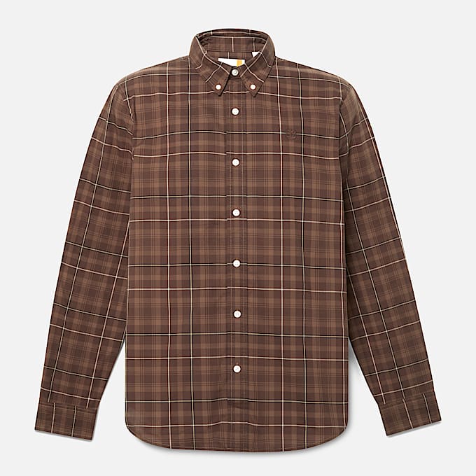Stretch Poplin Check Shirt for Men in Brown