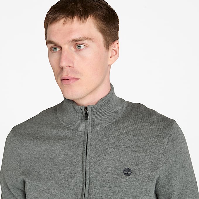 Williams River Baumwollpullover mit durchgehendem Reißverschluss für Herren in Grau