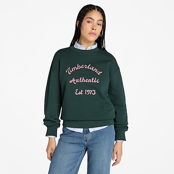 Sweatshirt mit Rundhalsausschnitt und gebürstetem Rücken für Damen in Dunkelgrün - 1
