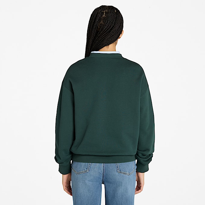 Sweatshirt mit Rundhalsausschnitt und gebürstetem Rücken für Damen in Dunkelgrün