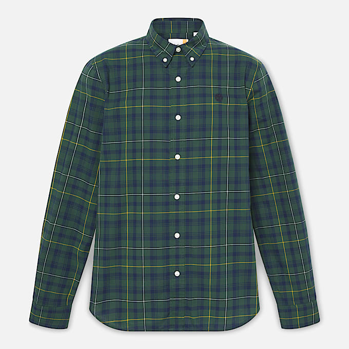Stretch Poplin Check Shirt for Men in Dark Green