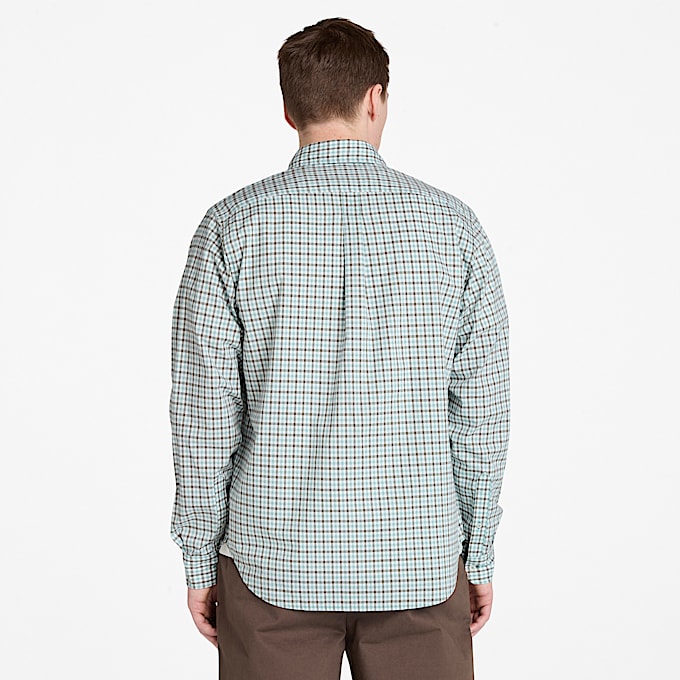 Stretch Poplin Gingham Shirt for Men in Grey