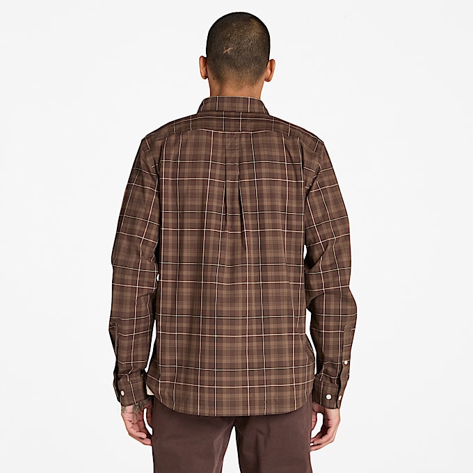 Stretch Poplin Check Shirt for Men in Brown
