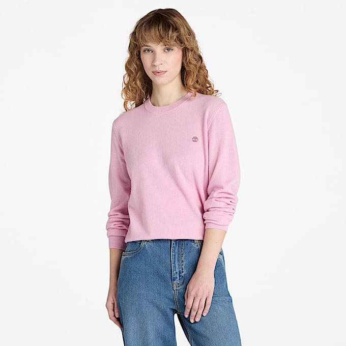 Jersey de cuello redondo en lana merina para mujer en rosa - 1