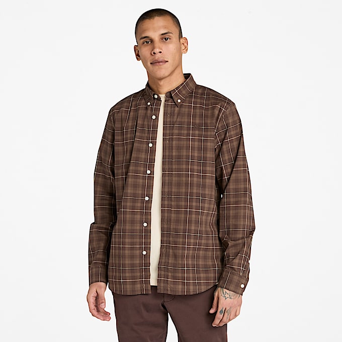 Stretch Poplin Check Shirt for Men in Brown - 1