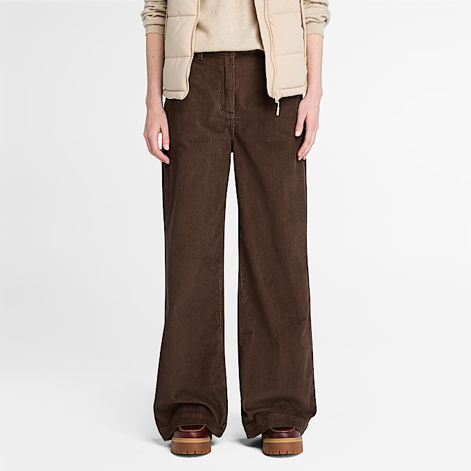 Gewaschene Cordhose mit weitem Bein für Damen in Braun - 1
