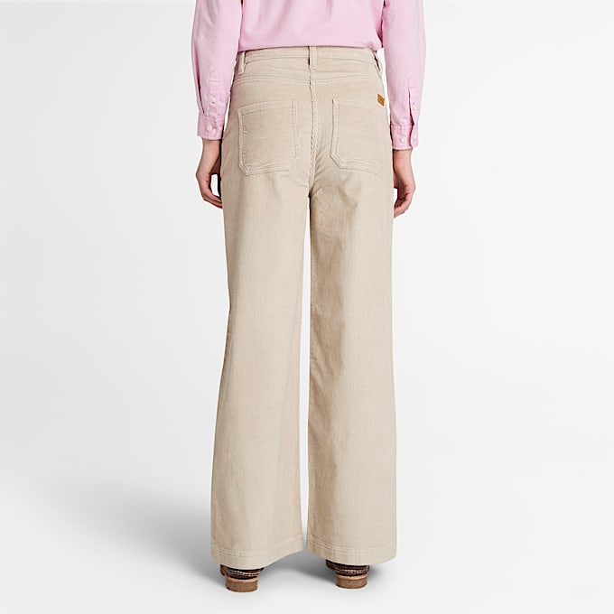 Gewaschene Cordhose mit weitem Bein für Damen in Beige