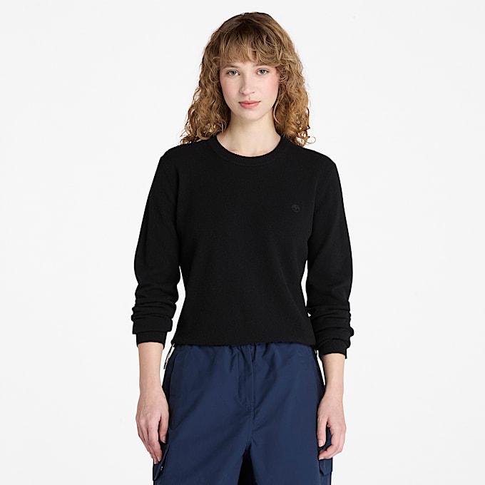 Jersey de cuello redondo en lana merina para mujer en negro - 1