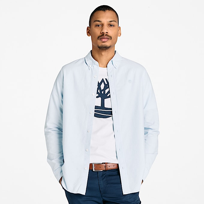 Camisa a Rayas Oxford para hombre en azul - 1