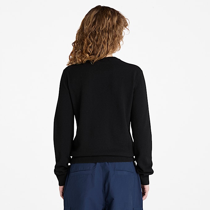 Jersey de cuello redondo en lana merina para mujer en negro