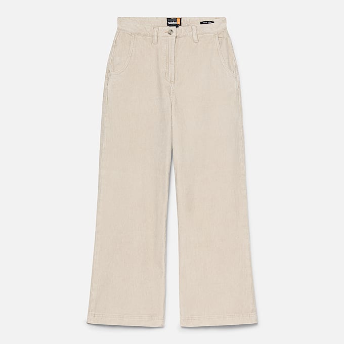 Gewaschene Cordhose mit weitem Bein für Damen in Beige