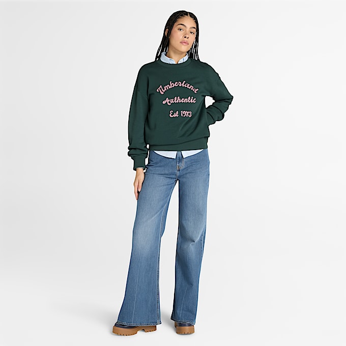 Sweatshirt mit Rundhalsausschnitt und gebürstetem Rücken für Damen in Dunkelgrün
