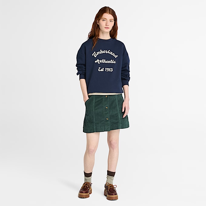 Sweatshirt mit Rundhalsausschnitt und gebürstetem Rücken für Damen in Dunkelblau