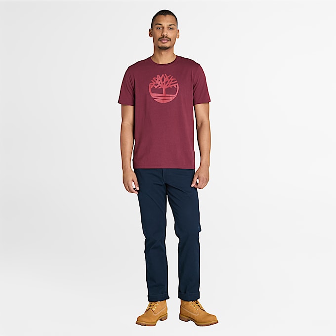 Kennebec River T-shirt met korte mouwen en boomlogo voor heren in bordeauxrood