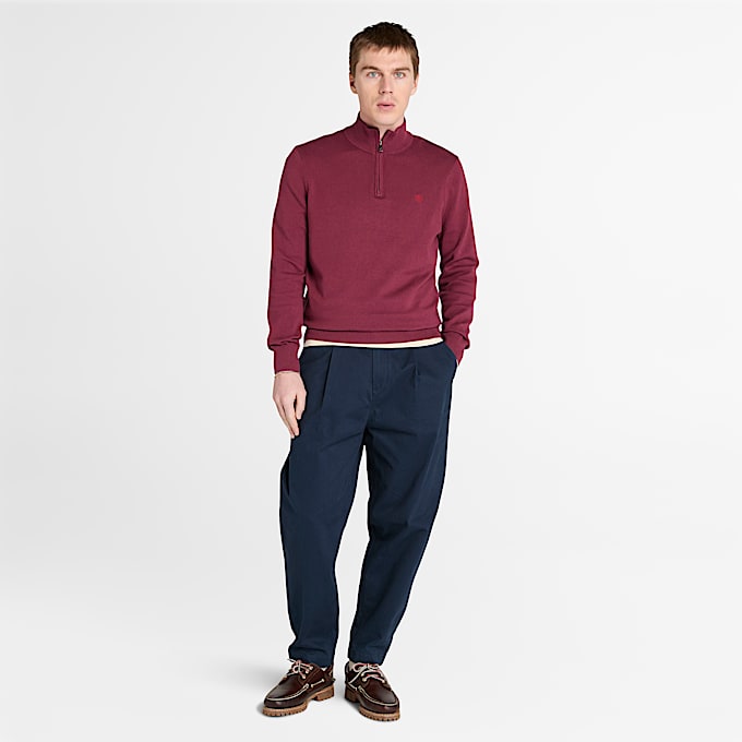 Williams River Quarter-Zip Jumper for Men in Burgundy