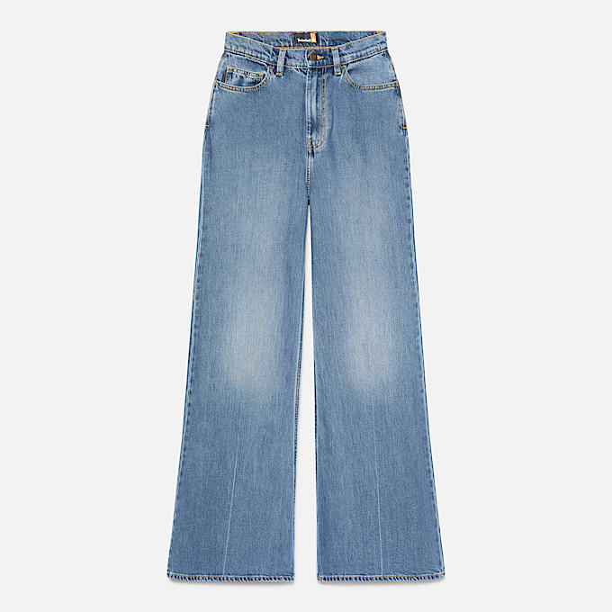 Pantaloni Svasati in Denim da Donna in beige