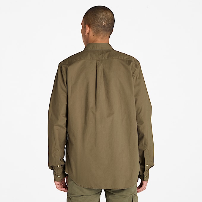 Long-Sleeve Stretch Poplin Shirt for Men in Brown