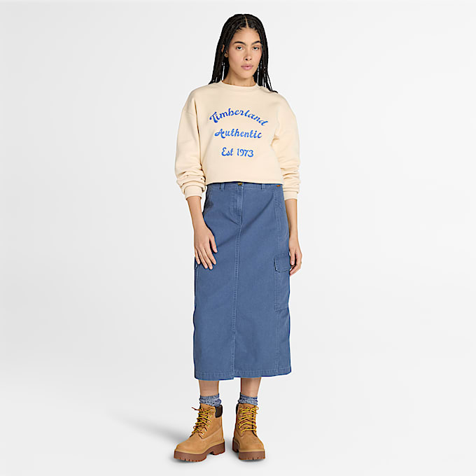 Felpa Girocollo con Rovescio Spazzolato e Grafica sul Petto da Donna in beige