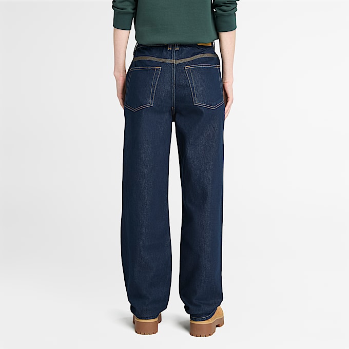 Pantaloni a Gamba Dritta in Denim da Donna in blu scuro