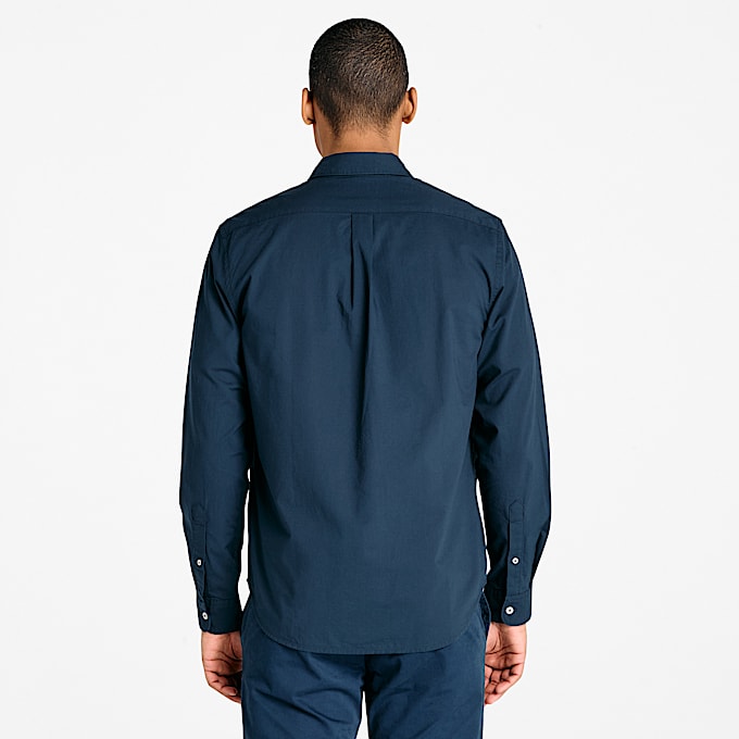 Chemise en popeline extensible à manches longues pour homme en bleu foncé