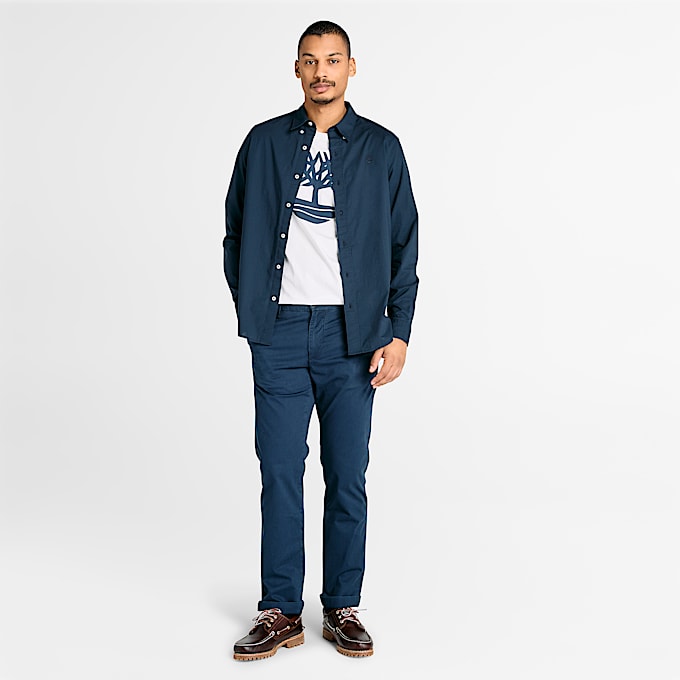 Chemise en popeline extensible à manches longues pour homme en bleu foncé