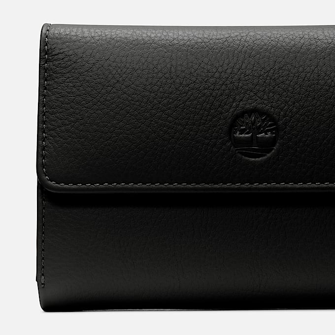 Portafoglio in Pelle con Patta a Bottone Automatico in colore nero