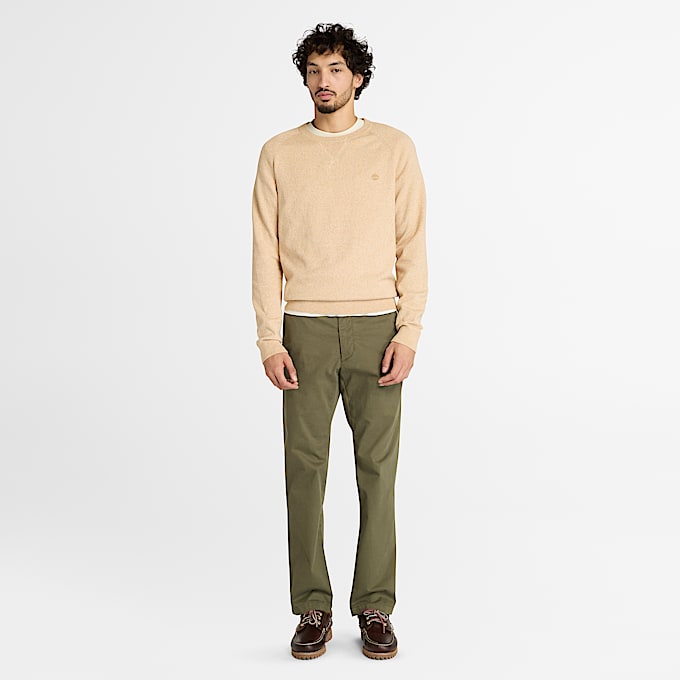 Williams River Baumwollpullover mit Raglanärmeln und Rundhalsausschnitt für Herren in Beige