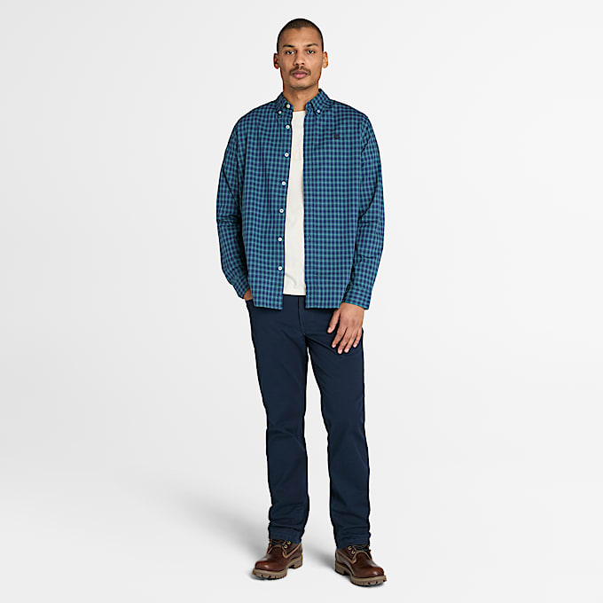 Camicia a Quadretti in Popeline Elasticizzato da Uomo in blu scuro