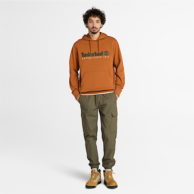 Hoodie van loopbacktricot met geborduurd 'Established 1973'-logo voor heren in bruin