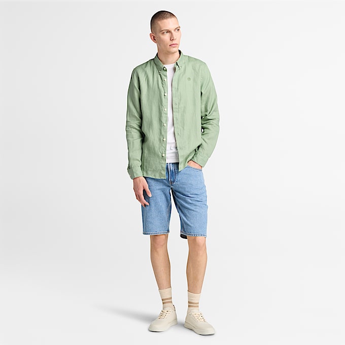 Camicia in Lino Mill Brook da Uomo in verde