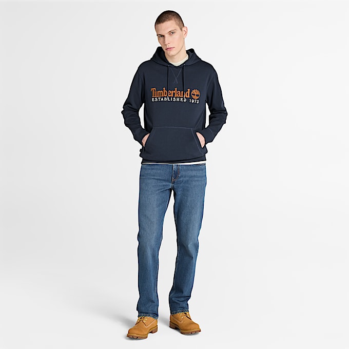 Hoodie van loopbacktricot met geborduurd 'Established 1973'-logo voor heren in donkerblauw