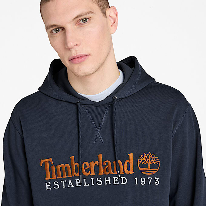 Hoodie van loopbacktricot met geborduurd 'Established 1973'-logo voor heren in donkerblauw