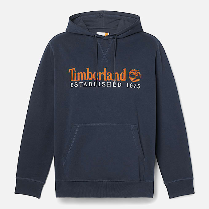 Hoodie van loopbacktricot met geborduurd 'Established 1973'-logo voor heren in donkerblauw - 1